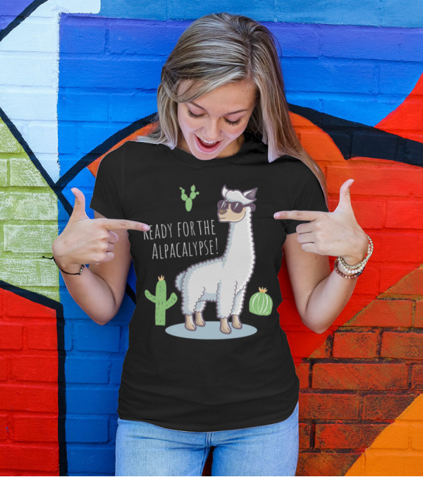 Ready For The Alpacalypse Funny Llama Lover Cactus Cool Llama With Sunglasses T-Shirt