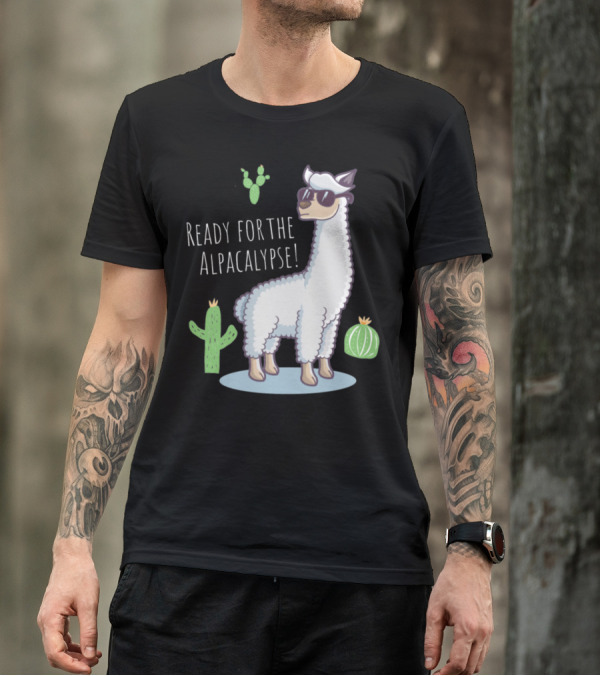 Ready For The Alpacalypse Funny Llama Lover Cactus Cool Llama With Sunglasses T-Shirt