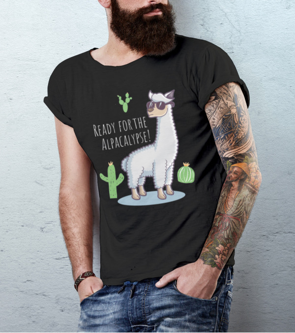 Ready For The Alpacalypse Funny Llama Lover Cactus Cool Llama With Sunglasses T-Shirt