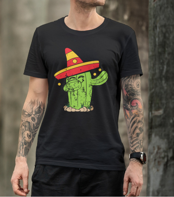 Retro Vintage Grunge Cactus Dabbing With Sombrero T-Shirt
