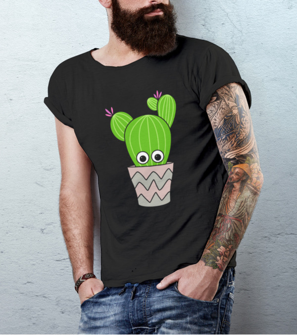 Round Cactus Eyes In Zigzag Pattern Pot T-Shirt