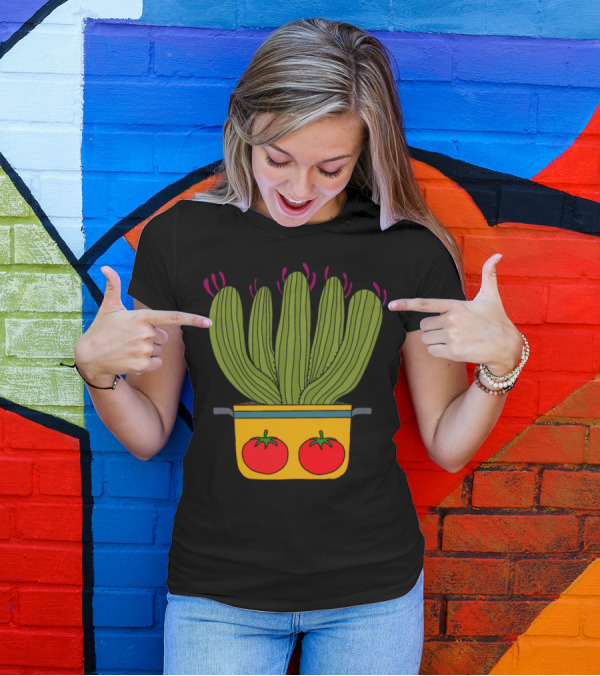 Saguaro Cacti In A Tomato Decorated Pot T-Shirt
