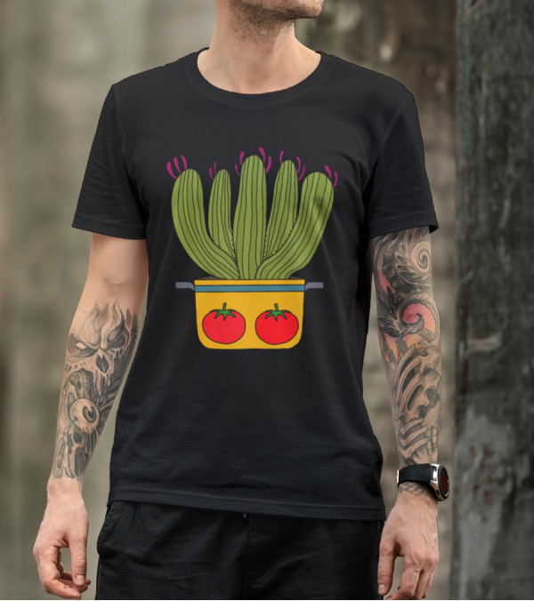 Saguaro Cacti In A Tomato Decorated Pot T-Shirt