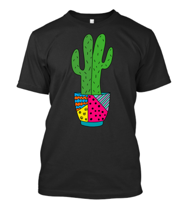 Saguaro Cacti In Funky Multi-Patterned Pot T-Shirt