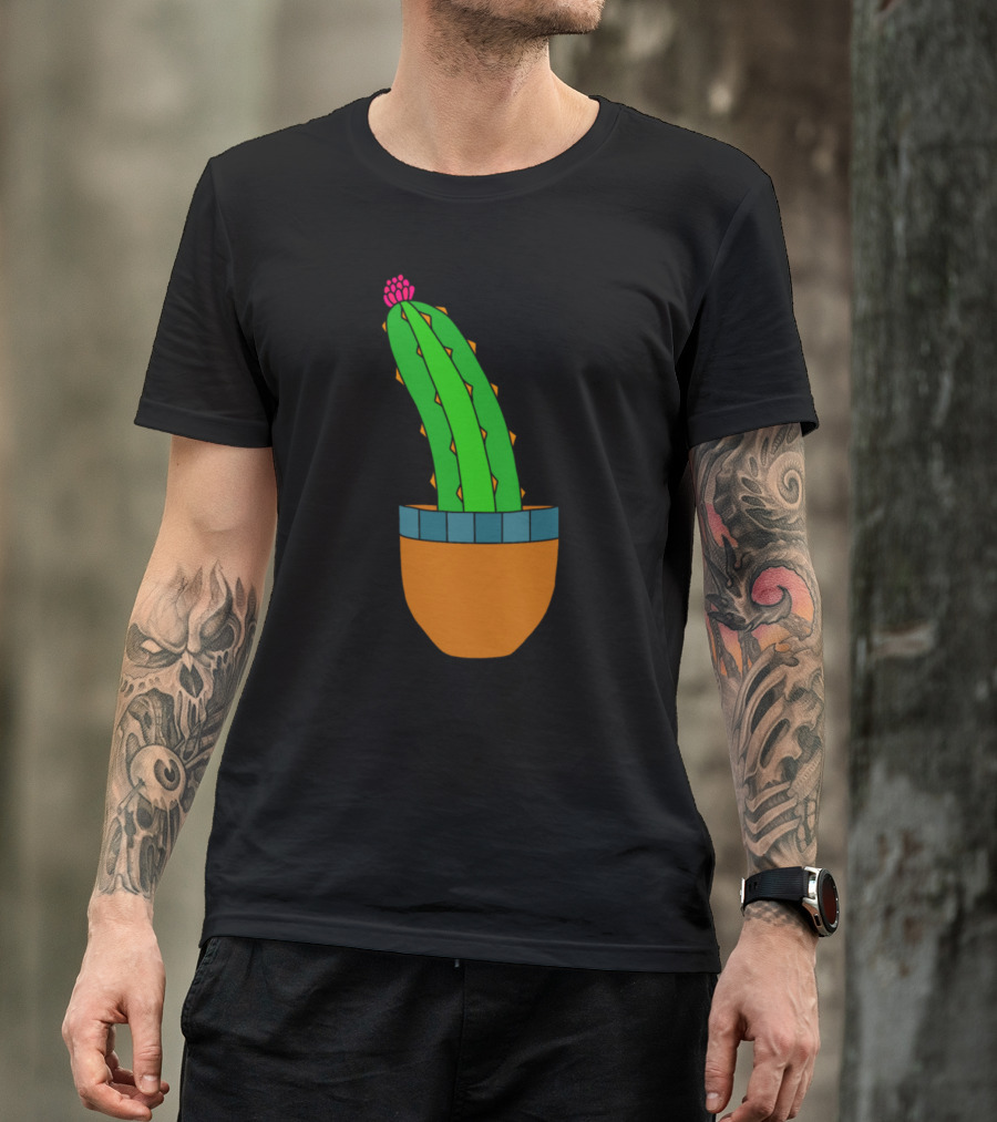 Cactus With Pink Flower In Brown Pot T-Shirt