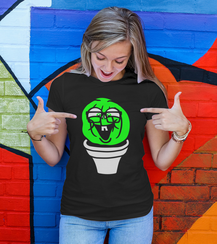 Small Round Green Cute Nerdy Geek Cactus With Glasses In A Pot T-Shirt