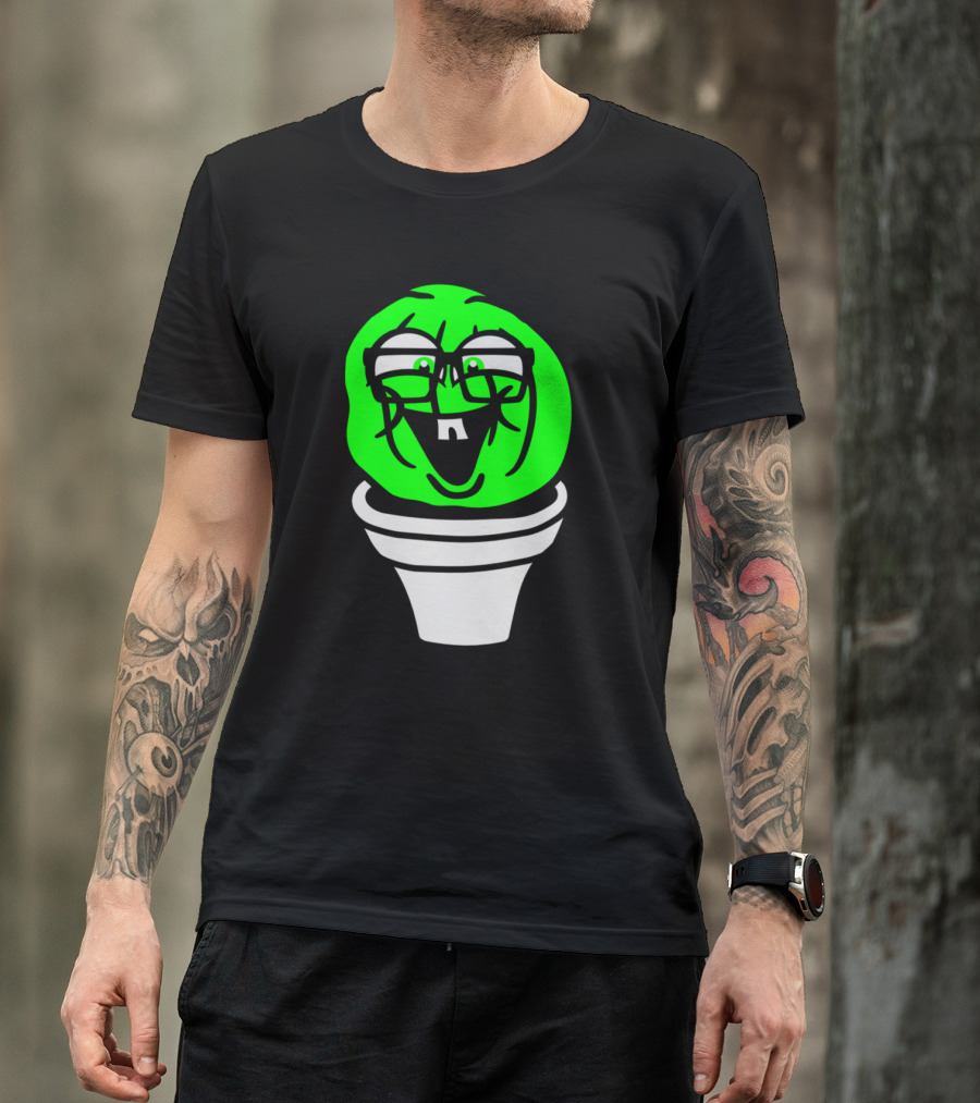 Small Round Green Cute Nerdy Geek Cactus With Glasses In A Pot T-Shirt