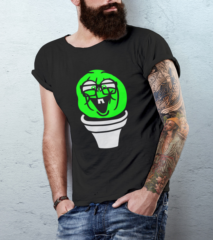 Small Round Green Cute Nerdy Geek Cactus With Glasses In A Pot T-Shirt