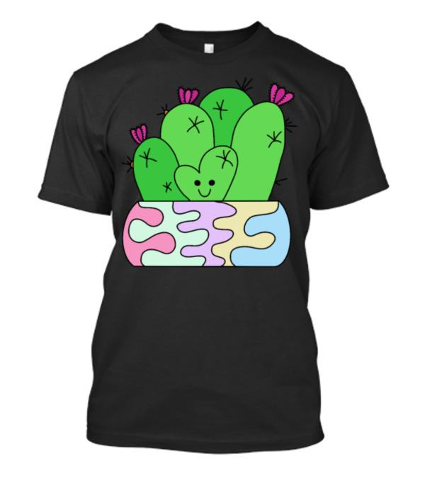 Smiling Heart Cactus In Colorful Planter T-Shirt