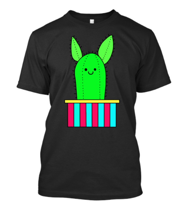 Smiling Cactus With Pointy Ears In Striped Pot T-Shirt
