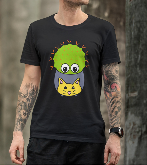 Spiky Cactus In Adorable Cat Planter With Big Eyes T-Shirt