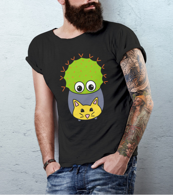 Spiky Cactus In Adorable Cat Planter With Big Eyes T-Shirt