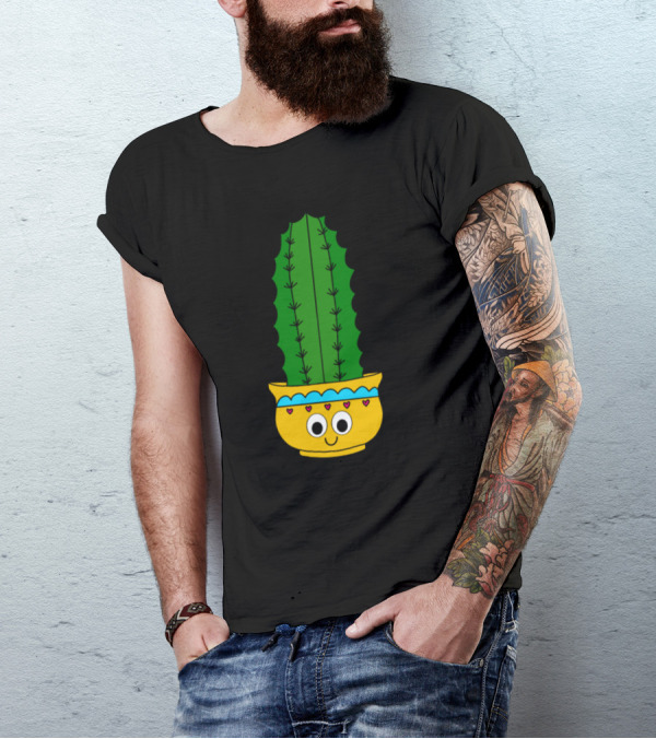 Spiky Cactus In Happy Heart-Eyed Pot T-Shirt