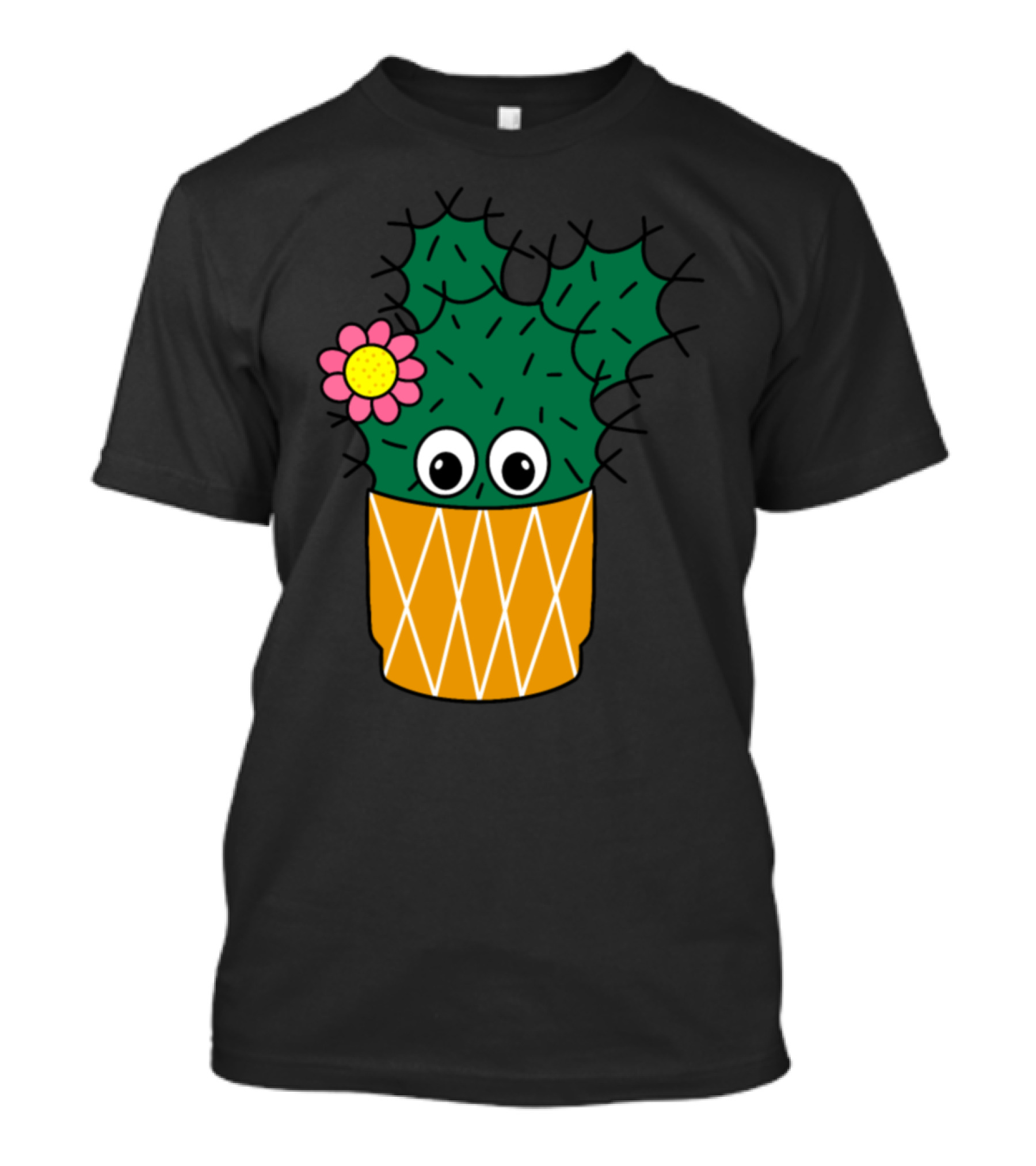 Spiky Cactus With Cute Flower Eyes In Patterned Pot T-Shirt