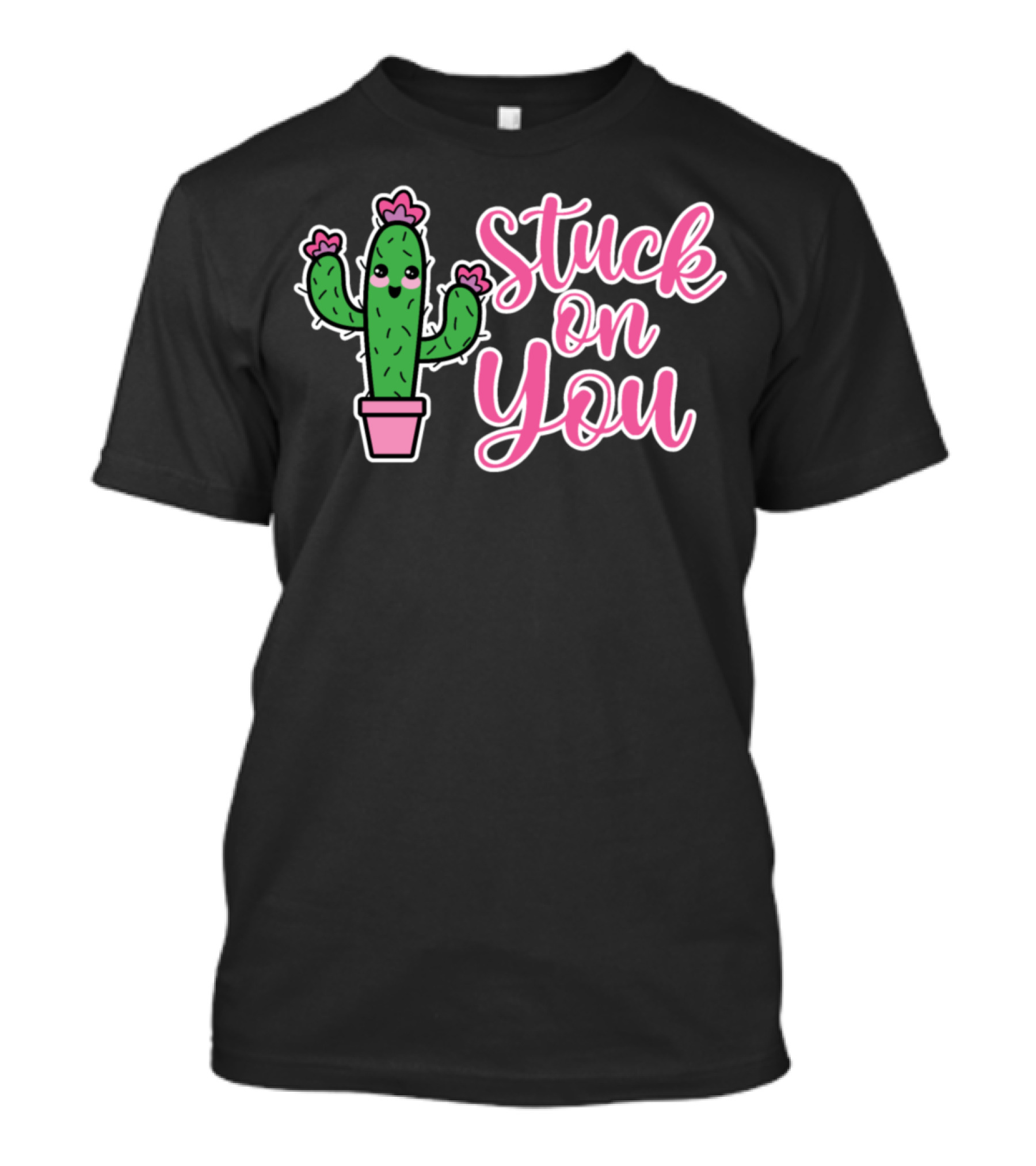 Stuck On You Cactus Valentine's Day Cute Cartoon Cactus With Pink Hearts T-Shirt