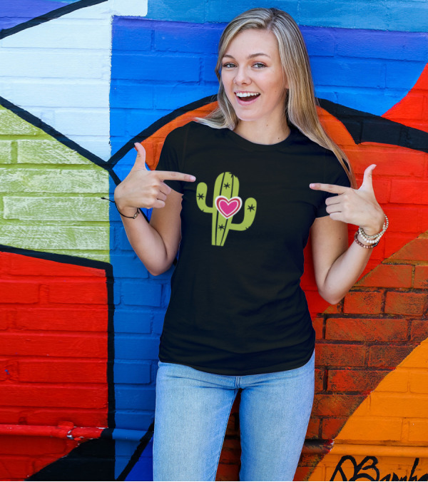 Stuck On You Valentines Cactus Heart T-Shirt