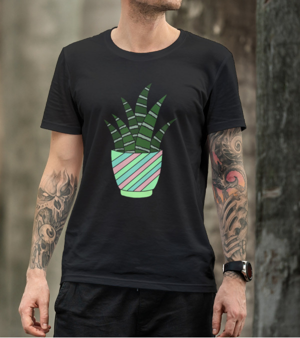 Succulent Dream Pot Striped Green Pink Mint Planter T-Shirt