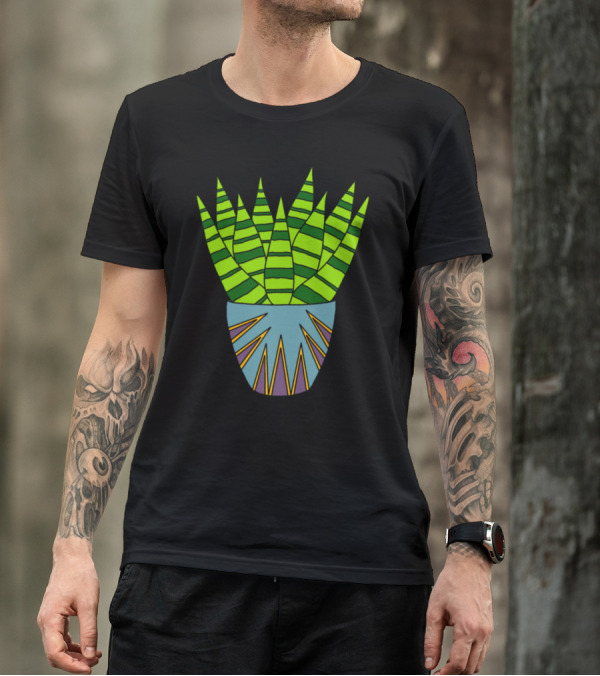 Succulent Cluster In Geometric Triangle-patterned Pot T-Shirt