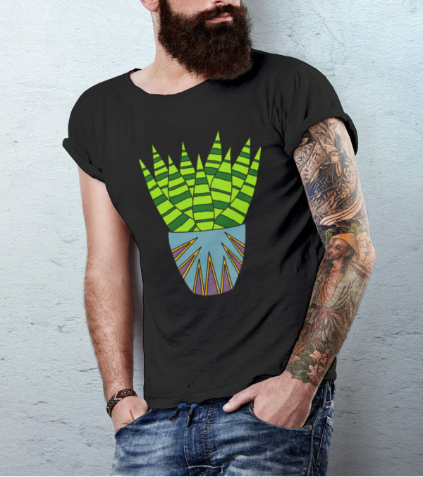 Succulent Cluster In Geometric Triangle-patterned Pot T-Shirt