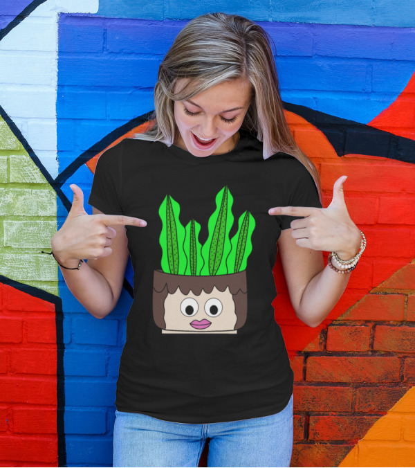 Succulent Face Planter With Green Leaves In Cute Girl Pot T-Shirt