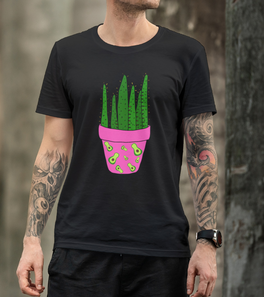 Succulents In Pink Avocado Patterned Pot T-Shirt