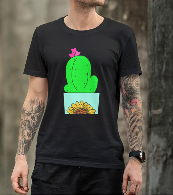 Sunflower Cactus Pot With Pink Hearts T-Shirt