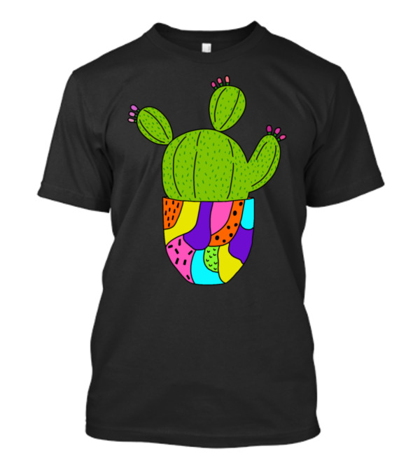 Super Colorful Cactus Pot With Vibrant Patterned Planter T-Shirt