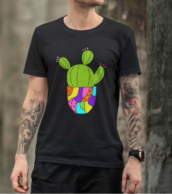 Super Colorful Cactus Pot With Vibrant Patterned Planter T-Shirt