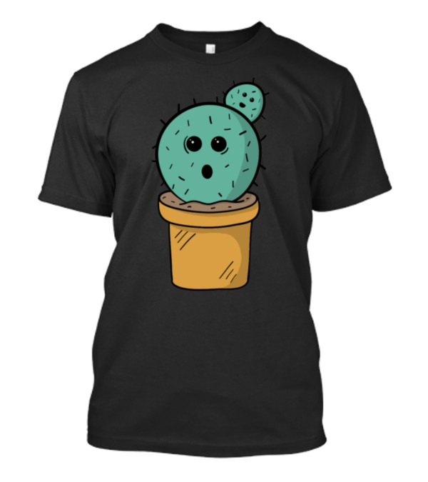 Surprised Cactus Face In Plant Pot With Mini Cactus Buddy T-Shirt