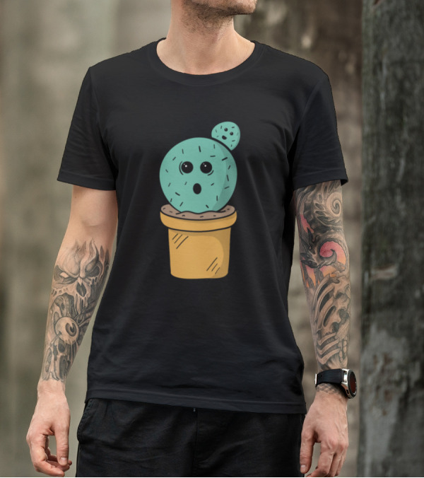 Surprised Cactus Face In Plant Pot With Mini Cactus Buddy T-Shirt