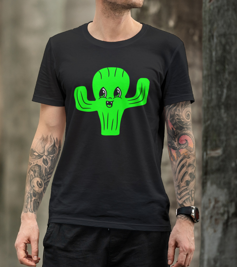 Sweet Cute Little Comic Cartoon Cactus Face T-Shirt