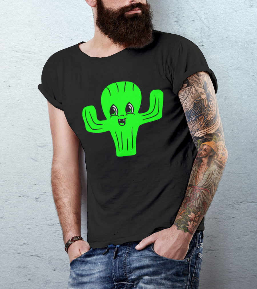 Sweet Cute Little Comic Cartoon Cactus Face T-Shirt