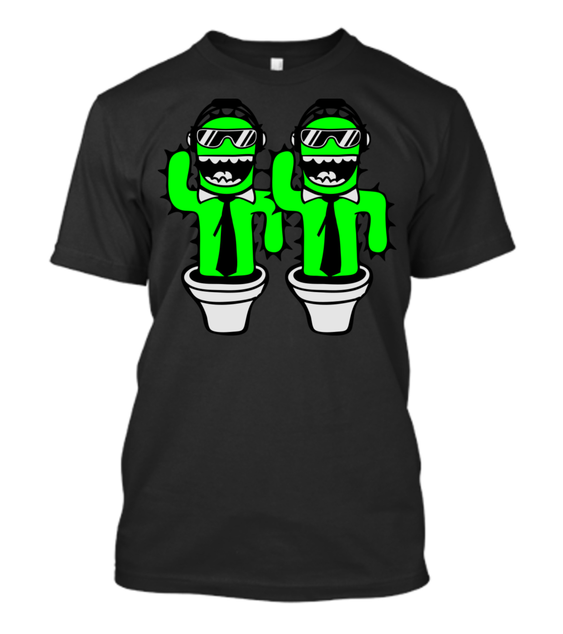 Team 2 Buddies Cool Sunglasses Suit Tie Music Headphones Cactus Characters T-Shirt