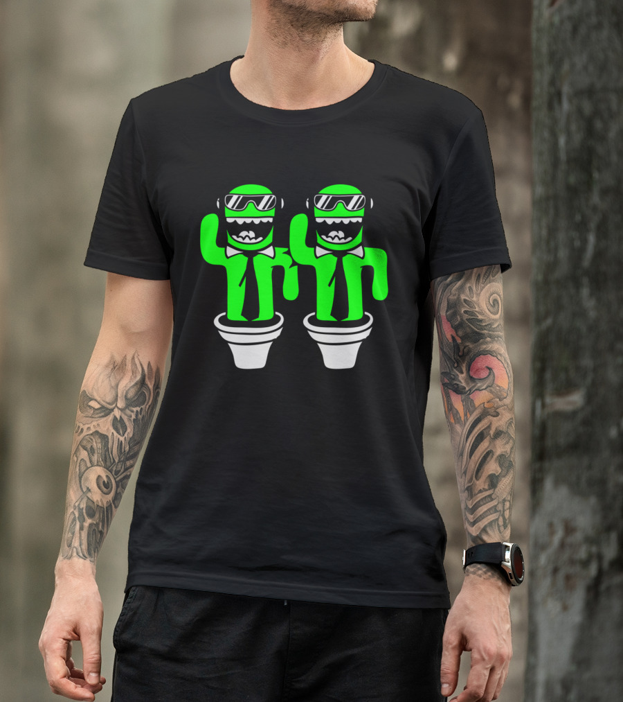 Team 2 Buddies Cool Sunglasses Suit Tie Music Headphones Cactus Characters T-Shirt