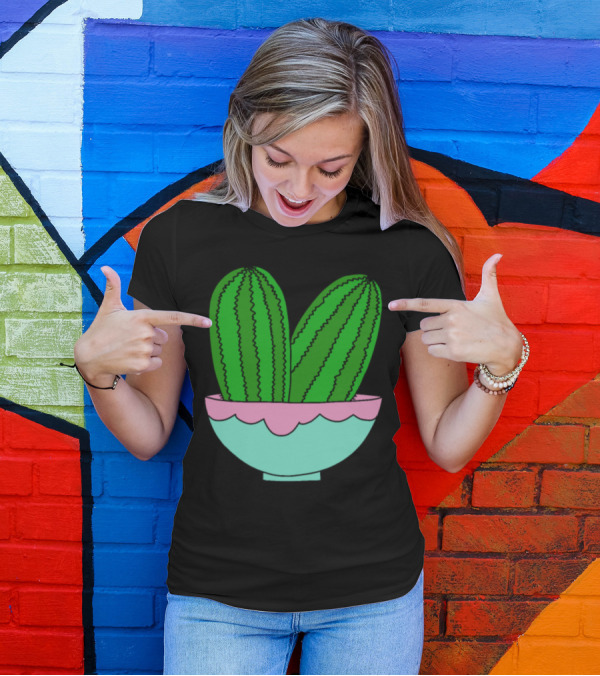 Green Cactus Ice Cream Bowl Decor T-Shirt