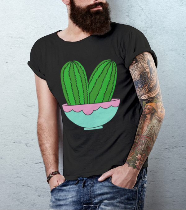 Green Cactus Ice Cream Bowl Decor T-Shirt