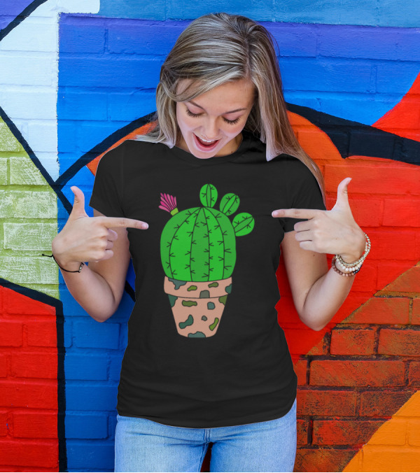 Time To Repot The Camouflage Cactus Green Succulent Plant In Camouflage Patterned Pot T-Shirt