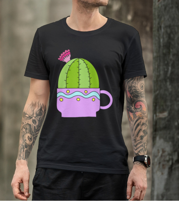 Tiny Teacup Cactus In Pastel Mug With Pink Flower T-Shirt