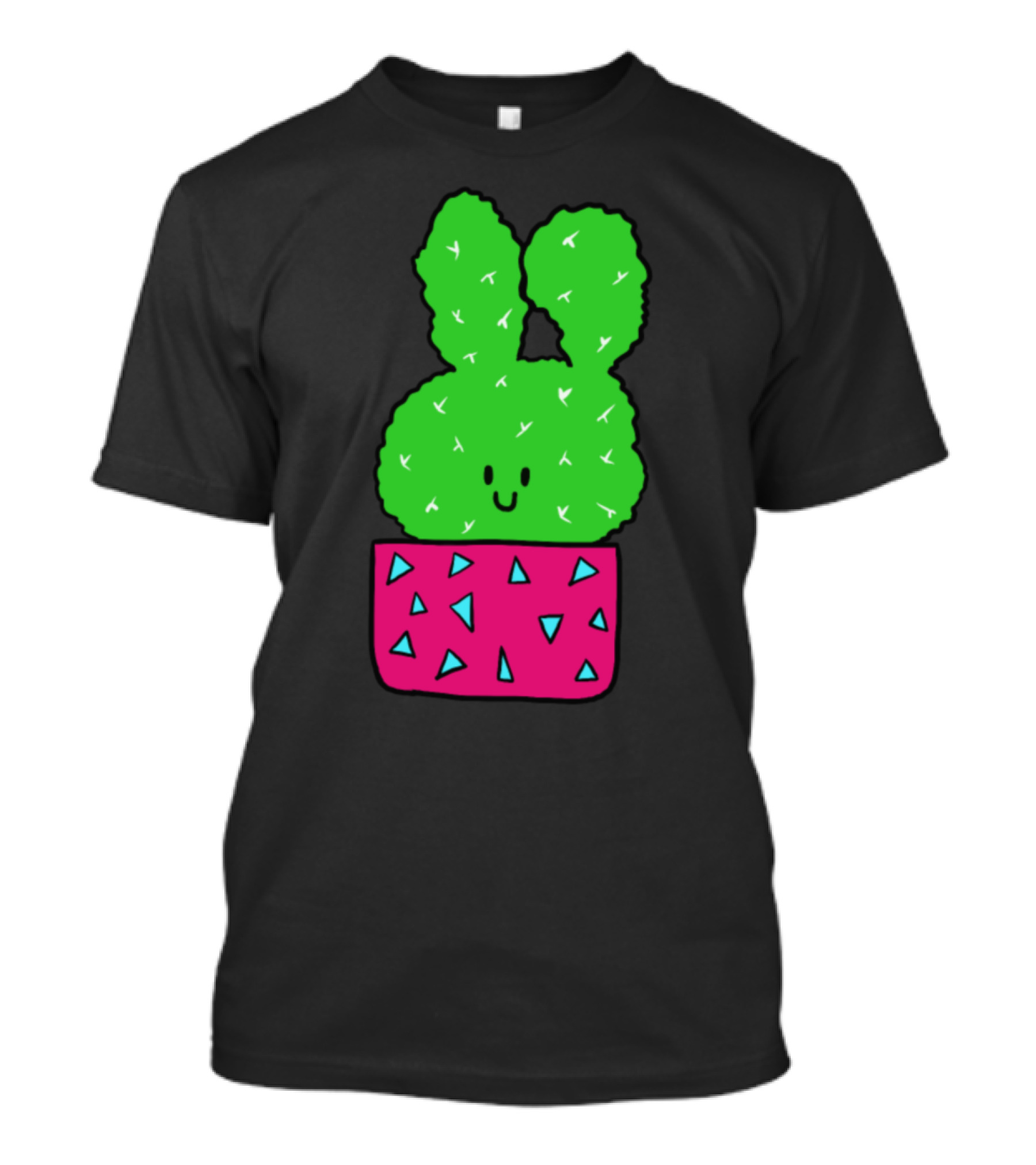 The Smiling Bunny Cactus In Pink Pot With Blue Triangles T-Shirt