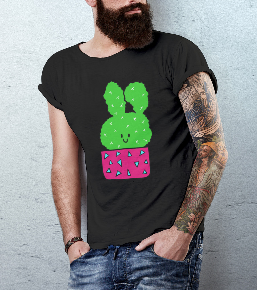 The Smiling Bunny Cactus In Pink Pot With Blue Triangles T-Shirt