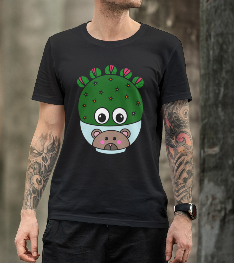 Wheel Cactus In Adorable Bear Container With Big Eyes T-Shirt
