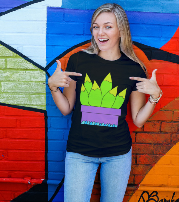 Yellow Green Succulents In Purple Planter T-Shirt