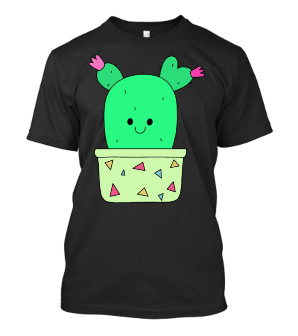 Young Happy Cactus In Colorful Geometric Pot With Smiling Face T-Shirt
