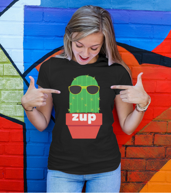 Zup Cactus With Sunglasses In Red Pot T-Shirt