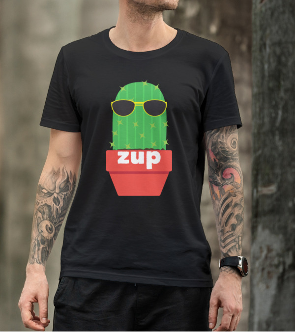 Zup Cactus With Sunglasses In Red Pot T-Shirt