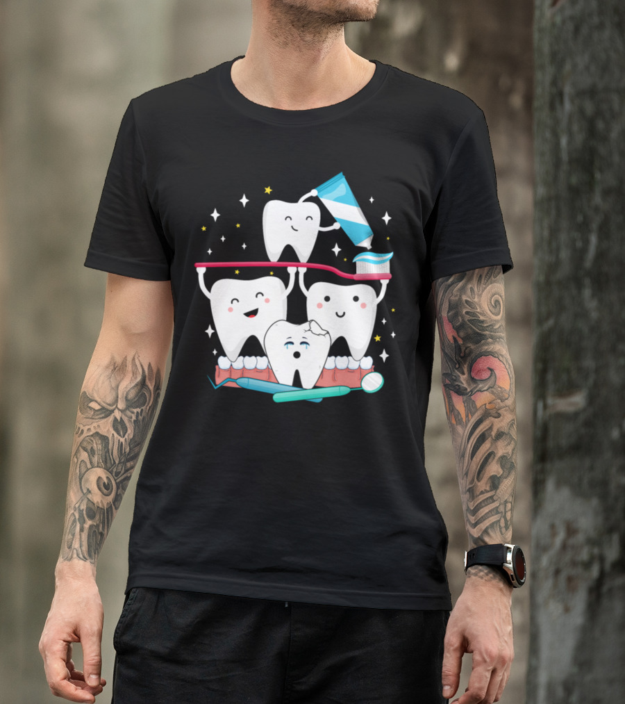 Mens Funny Toothpaste Dentist Happy Teeth T-Shirt