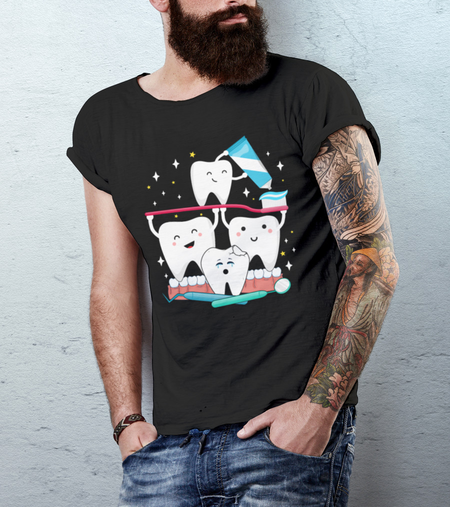 Mens Funny Toothpaste Dentist Happy Teeth T-Shirt