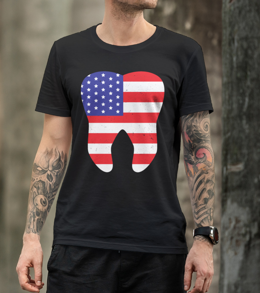 Patriotic USA Flag Tooth Dentist Dental T-Shirt