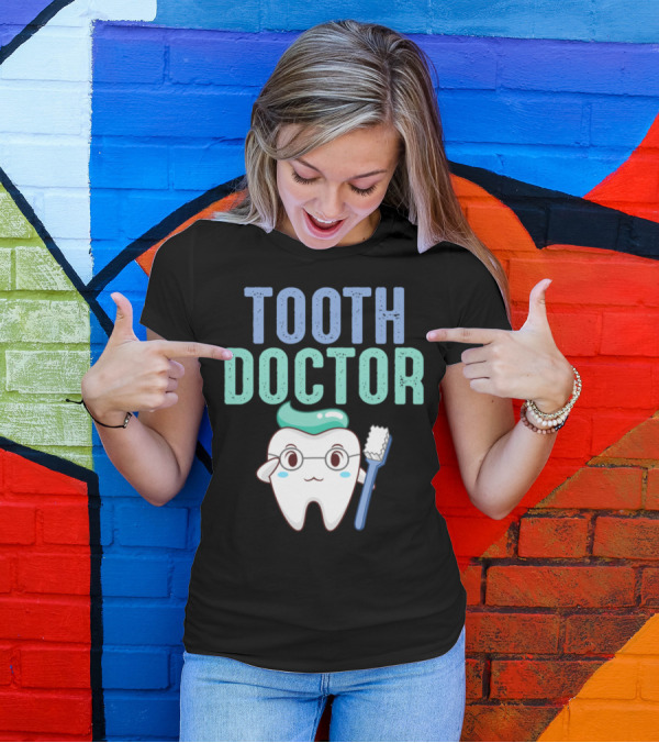 Tooth Doctor Cute Funny Dentist Adorable Tooth Character With Glasses And Toothbrush T-Shirt