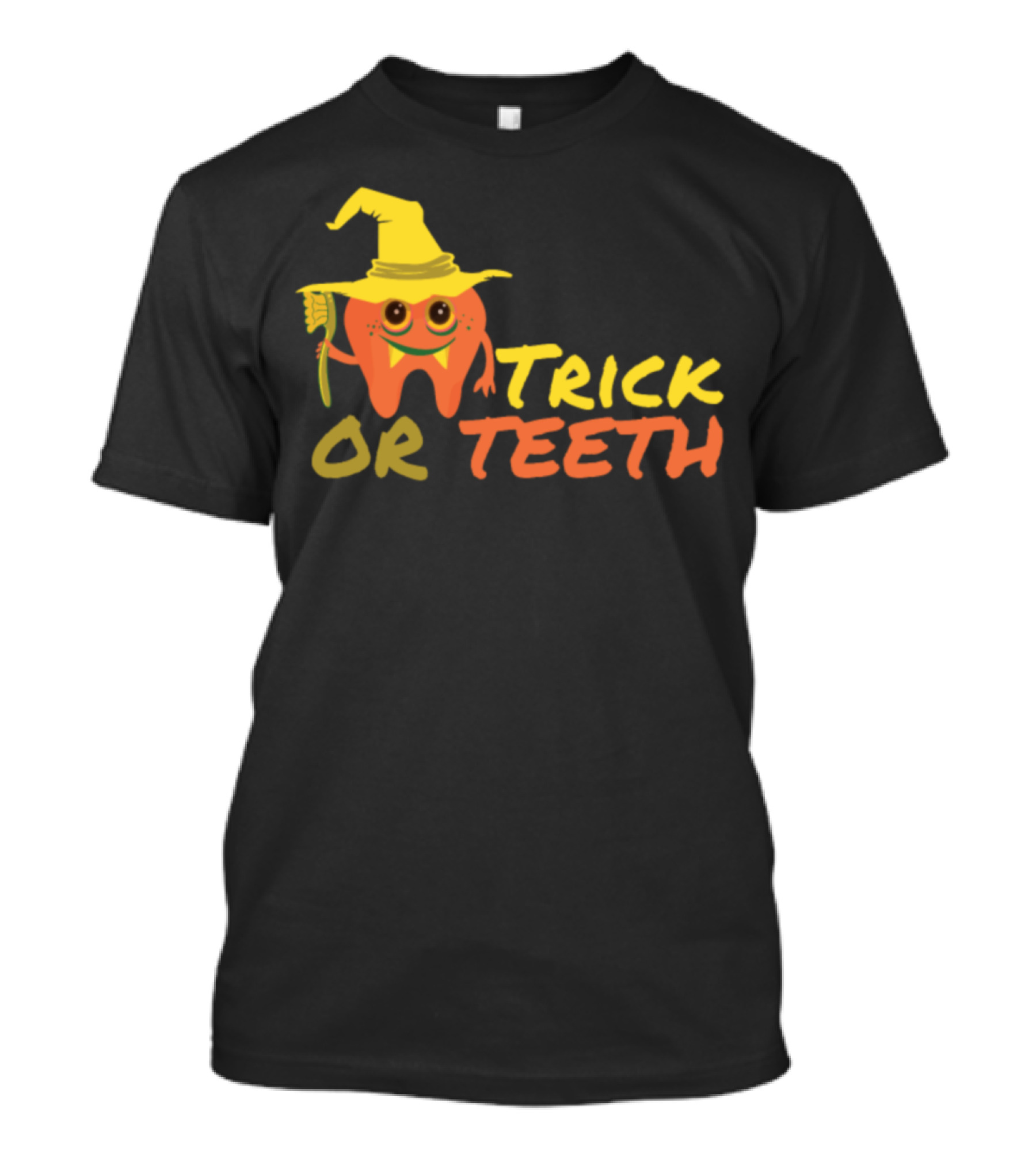 Trick Or Teeth Halloween Tooth With Witch Hat And Brush T-Shirt